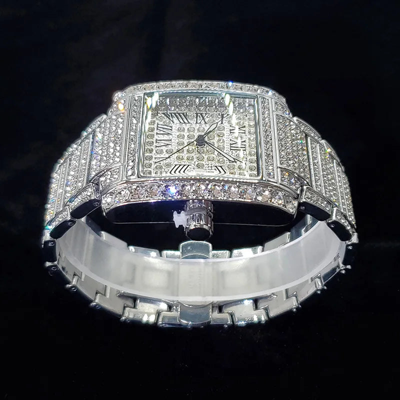 New Luxury Diamond Watch for Men Fashion Ice Out Rectangle Wristwatch Bling Hip Hop Style Jewelry Relogio Masculino Dropshipping