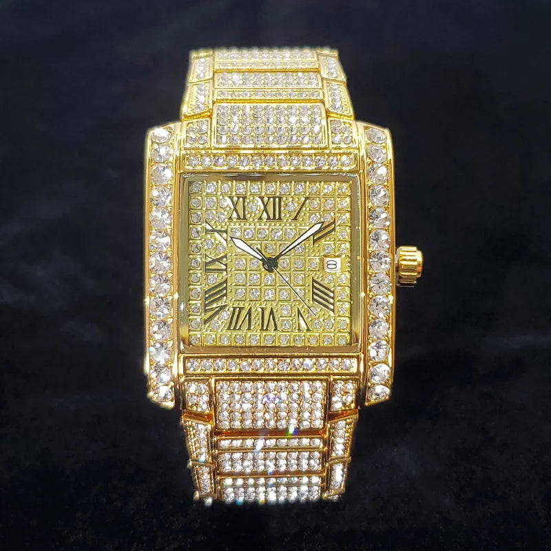New Luxury Diamond Watch for Men Fashion Ice Out Rectangle Wristwatch Bling Hip Hop Style Jewelry Relogio Masculino Dropshipping