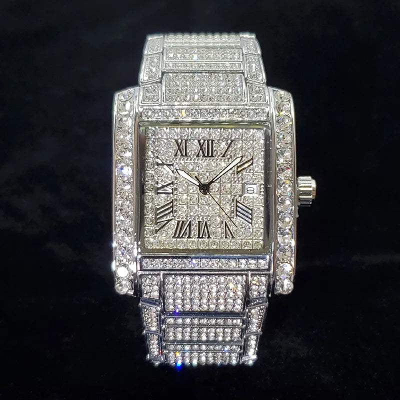 New Luxury Diamond Watch for Men Fashion Ice Out Rectangle Wristwatch Bling Hip Hop Style Jewelry Relogio Masculino Dropshipping