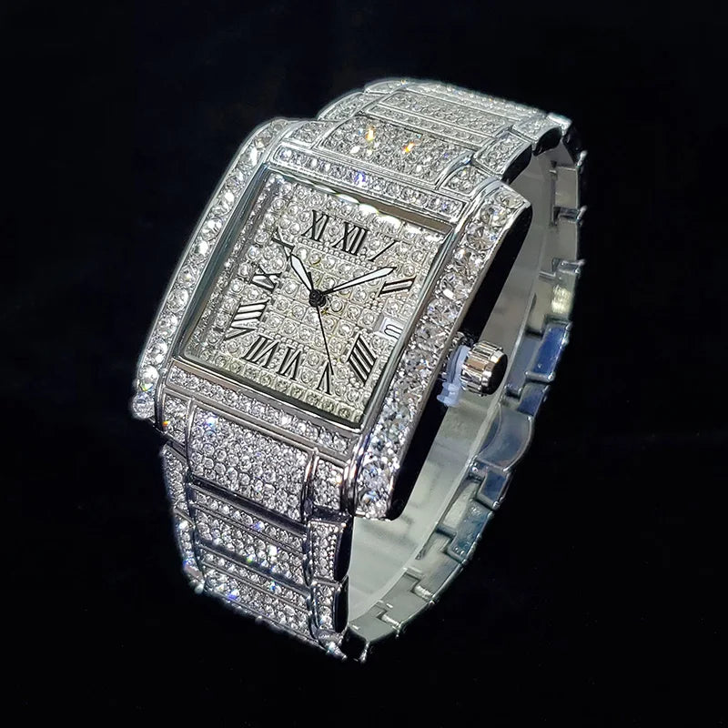 New Luxury Diamond Watch for Men Fashion Ice Out Rectangle Wristwatch Bling Hip Hop Style Jewelry Relogio Masculino Dropshipping