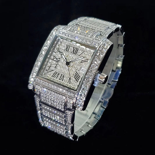 New Luxury Diamond Watch for Men Fashion Ice Out Rectangle Wristwatch Bling Hip Hop Style Jewelry Relogio Masculino Dropshipping