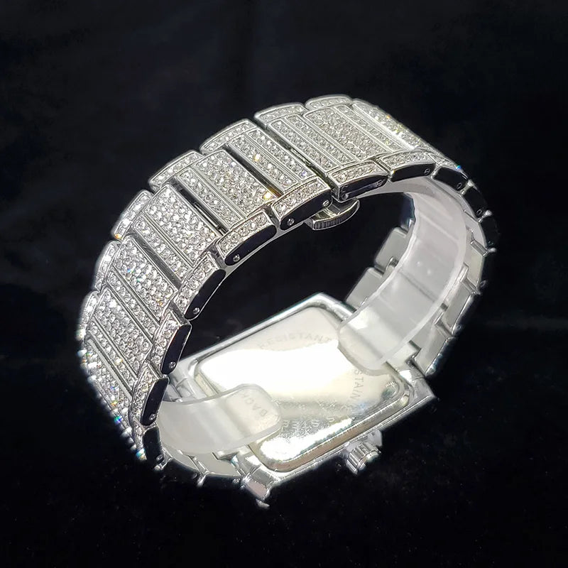 New Luxury Diamond Watch for Men Fashion Ice Out Rectangle Wristwatch Bling Hip Hop Style Jewelry Relogio Masculino Dropshipping