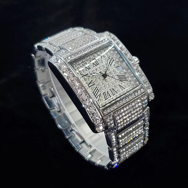 New Luxury Diamond Watch for Men Fashion Ice Out Rectangle Wristwatch Bling Hip Hop Style Jewelry Relogio Masculino Dropshipping